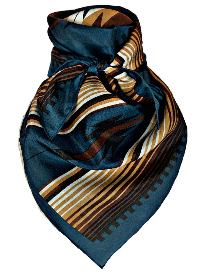 Wyoming Traders وشاح وباندانا حريري 100% من Wyoming Traders Aztec Cowboy Wild Rag، ألوان متعددة، 34.5 بوصة (أزرق مخضر/بني فاتح) - Image 1